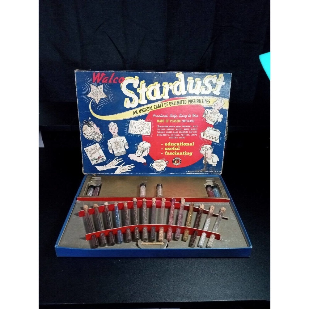 Antique 1939 Walco Toys STARDUST Craft Kit RARE plastic glitter indian logo Vtg